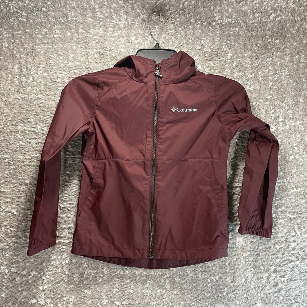 Columbia Little Kids Burgundy Hooded Windbreaker Jacket XS Lightweight